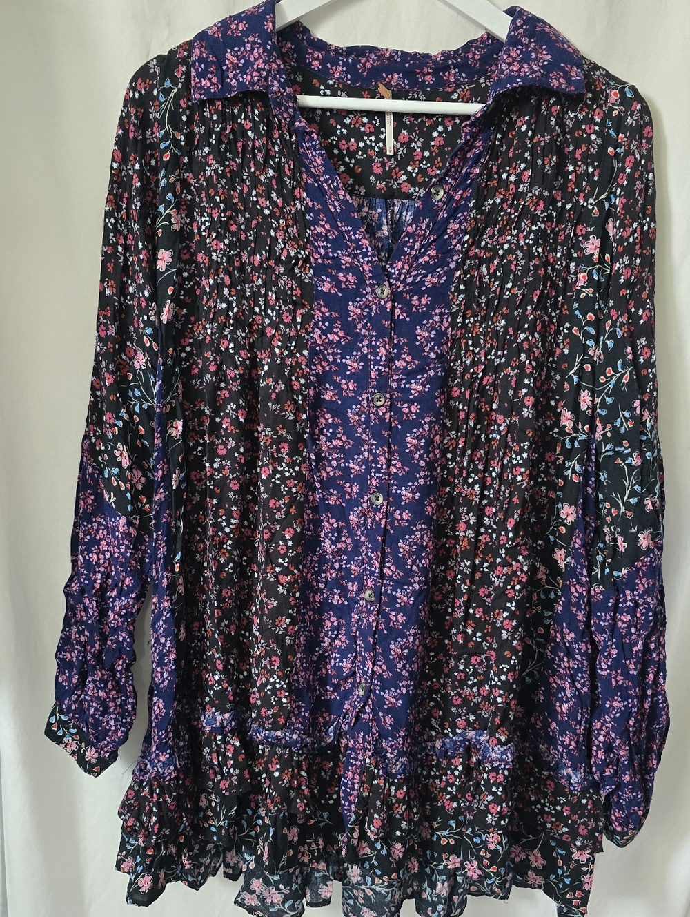 Free People Lost in You Floral Mini Dress Tunic Boho Cottagecore Oversized Small